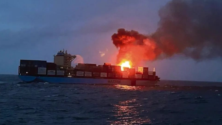 The Maersk container ship broke out into a fire and had called at many ports in China